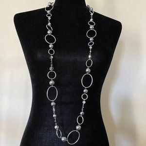 NWOT LIA SOPHIA Long Silver Beaded Necklace 46"